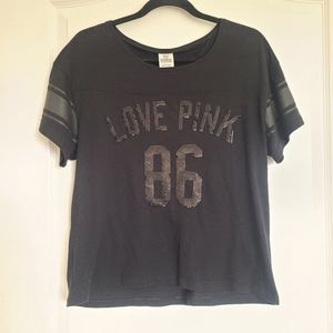 PINK LOVE PINK 86 TEE SHIRT WOMEN'S SMALL BLACK WITH SEQUINS